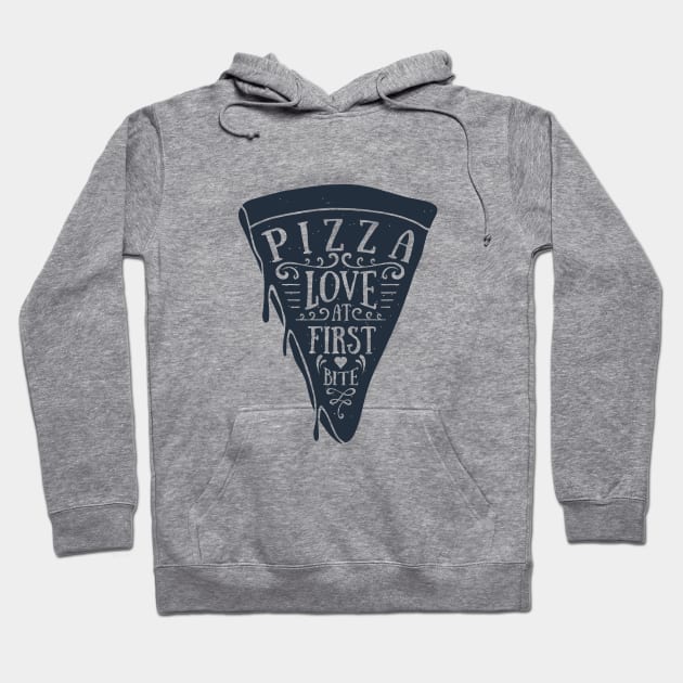 Hand Drawn Pizza Slice. Love At First Bite. Lettering Hoodie by SlothAstronaut